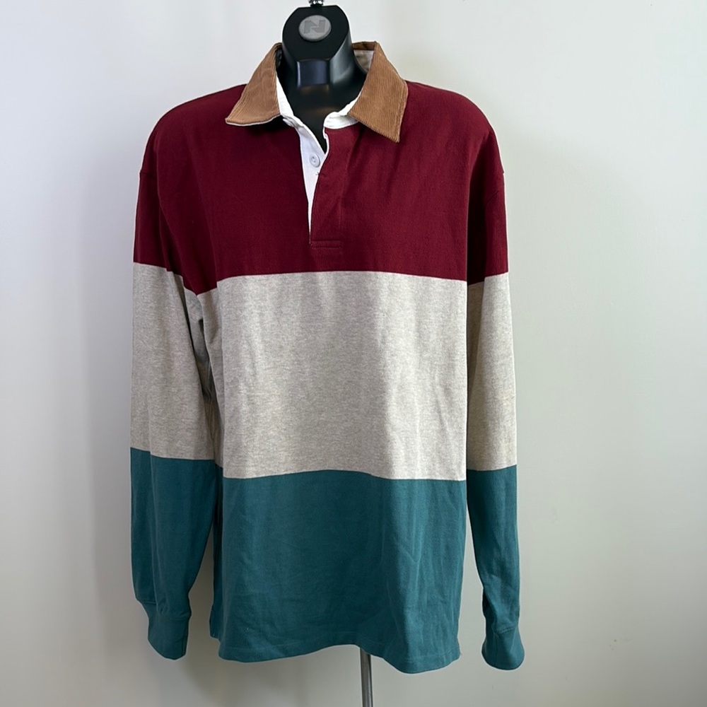 Men's Casual Colorblock Rugby Shirt